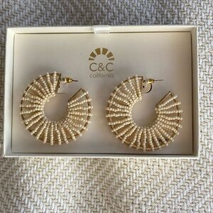 Tan Bead Hoop Earrings